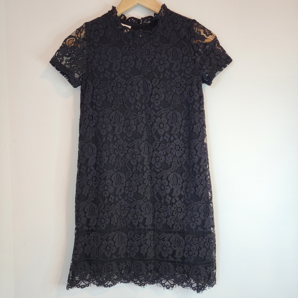 Special Editions Juniors 10/12 Black Lace Mini Dress Short Sleeve Ruffled Crew